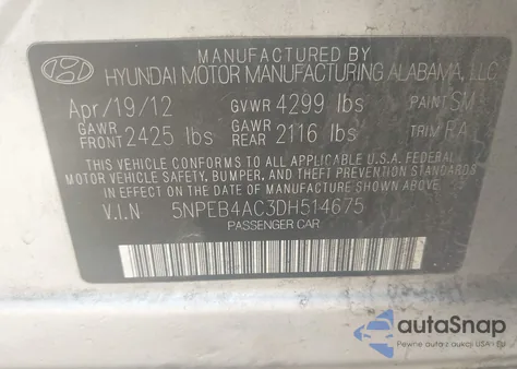 2013 Hyundai Sonata Gls из США, поврежденный, VIN 5NPEB4AC3DH514675